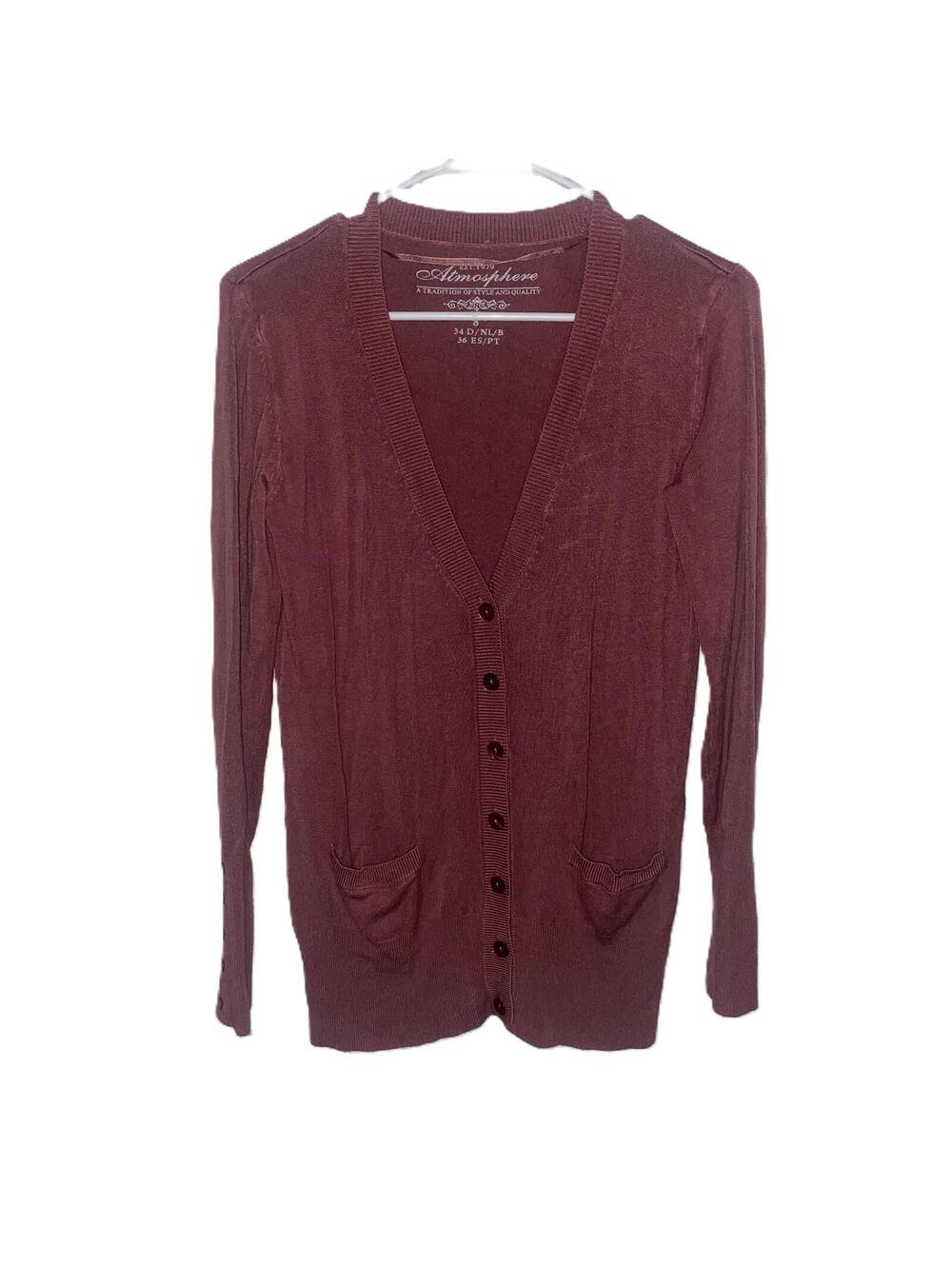 Atmosphere Burgundy Button Front Grandpa Core Cardigan Size 8 Vintage Chic
